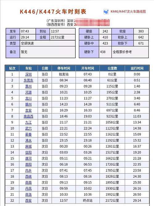 K446次列车最新动态，启程于11月1日的途经站点一览